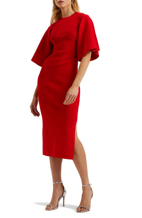 Ted Baker Lounia Fluted Sleeve Body-con Sweater Dress In Red