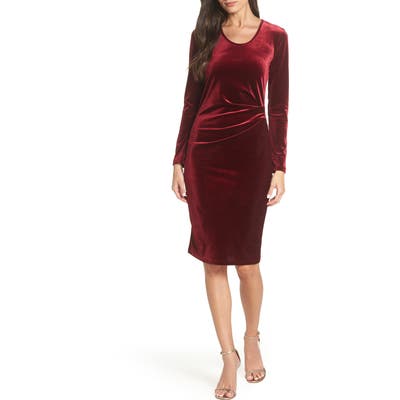 Fraiche By J Ruched Velvet Body-Con Dress, Burgundy
