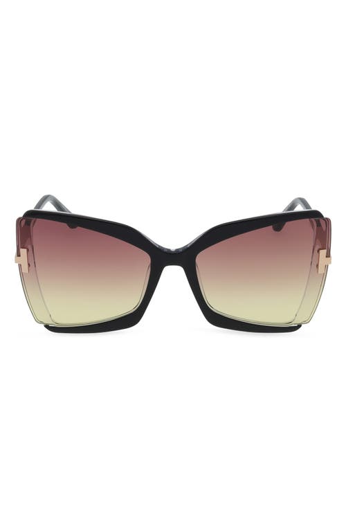 TOM FORD Gia 63mm Oversize Butterfly Sunglasses in Black & Crystal /Sunset at Nordstrom