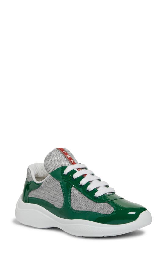 Prada America's Cup Vernice Patent Runner Sneakers In Verde