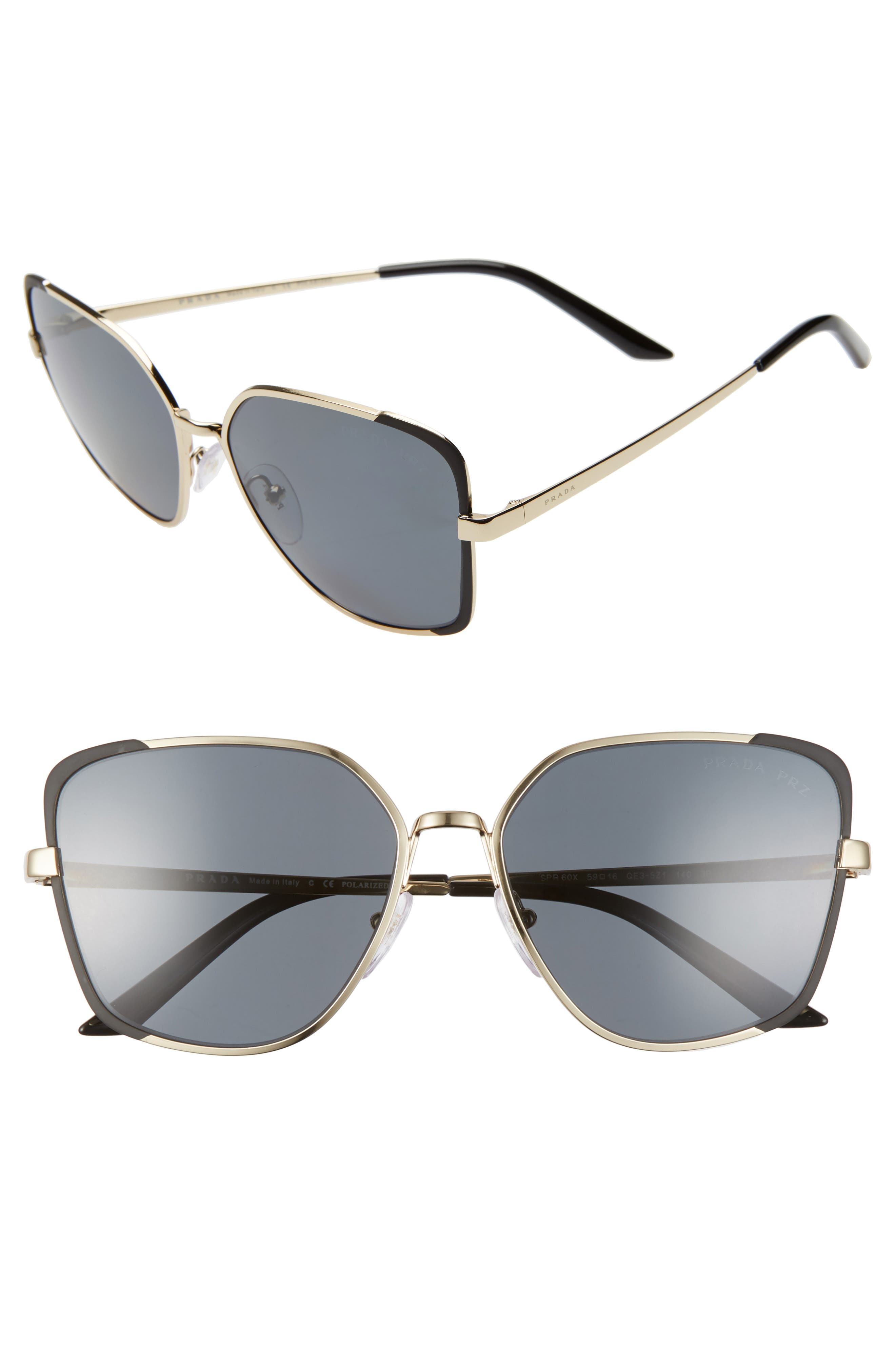 Prada 59mm Polarized Square Sunglasses 