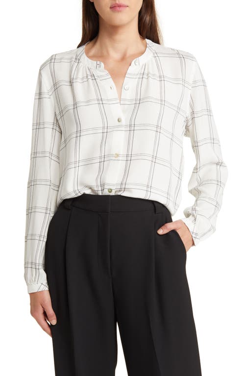 Elosie Plaid Band Collar Button-Up Blouse in Snow Onyx Gold
