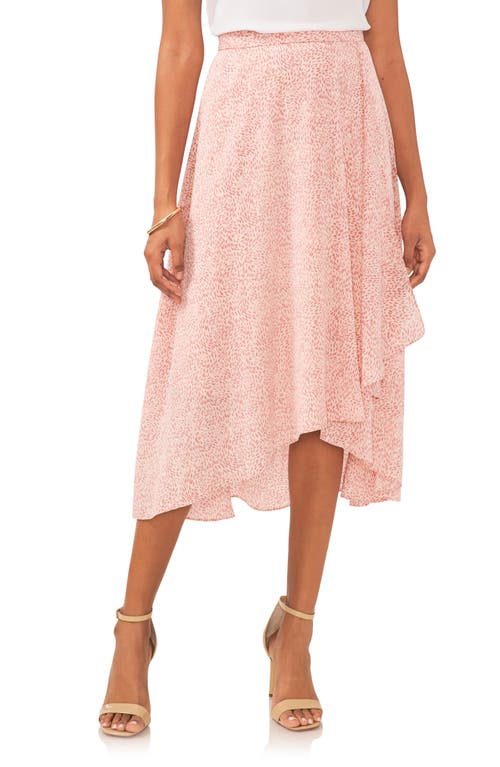 Abstract Floral Print High-Low Midi Skirt in Pink Orchid