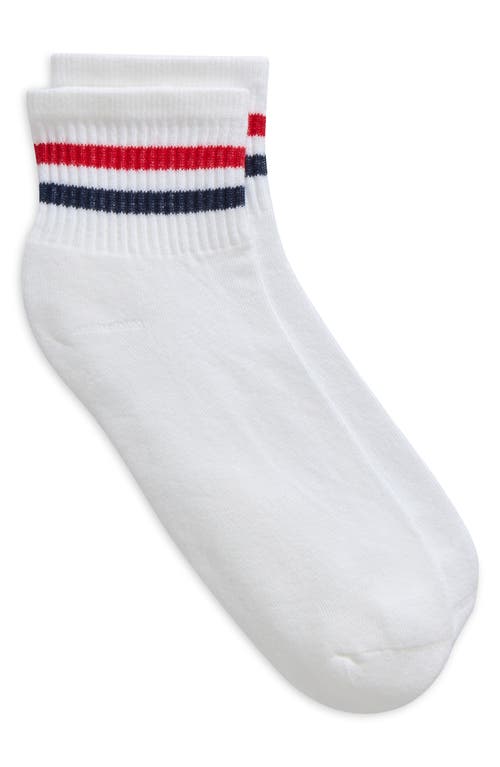 Shop American Trench Kennedy Stripe Quarter Crew Socks In White