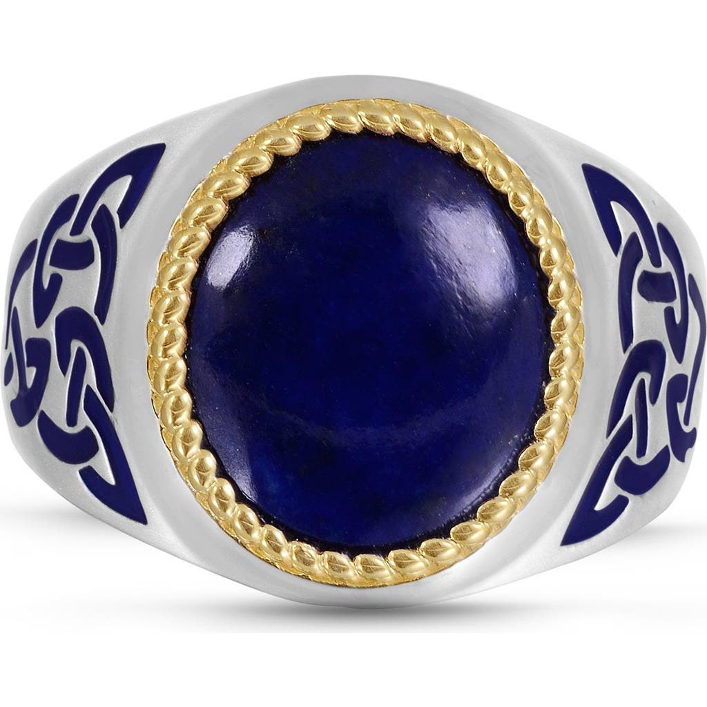 Luvmyjewelry Lapis Lazuli Stone Signet Ring In Sterling Silver With Enamel In Blue