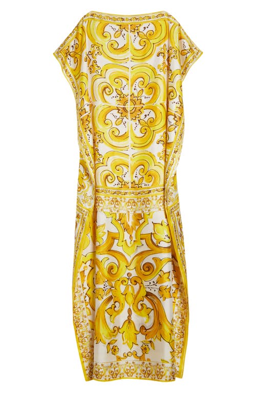 Dolce & Gabbana Yellow Dots Print Silk Maxi Dress In Mix Maiolica Giallo