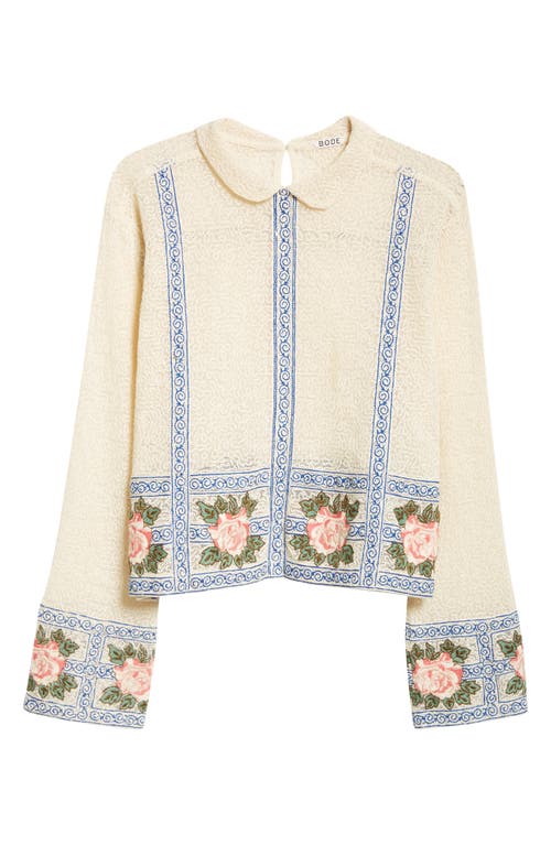 Shop Bode Bourbon Rose Embroidered Semisheer Cotton Top In Yellow Multi