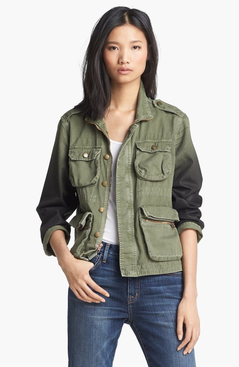 CURRENT/ELLIOTT 'The Lone Soldier' Coated Sleeve Jacket, Main, color, OMBRE COATED ARMY GREEN