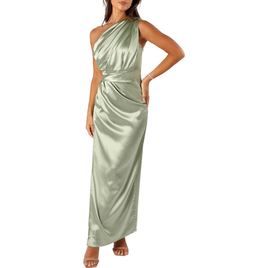 Petal And Pup Petal & Pup Nadia One-shoulder Satin Maxi Dress In Green