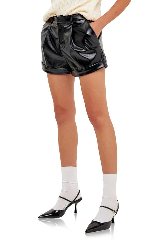 Shop Grey Lab Cuffed Faux Leather Shorts In Black