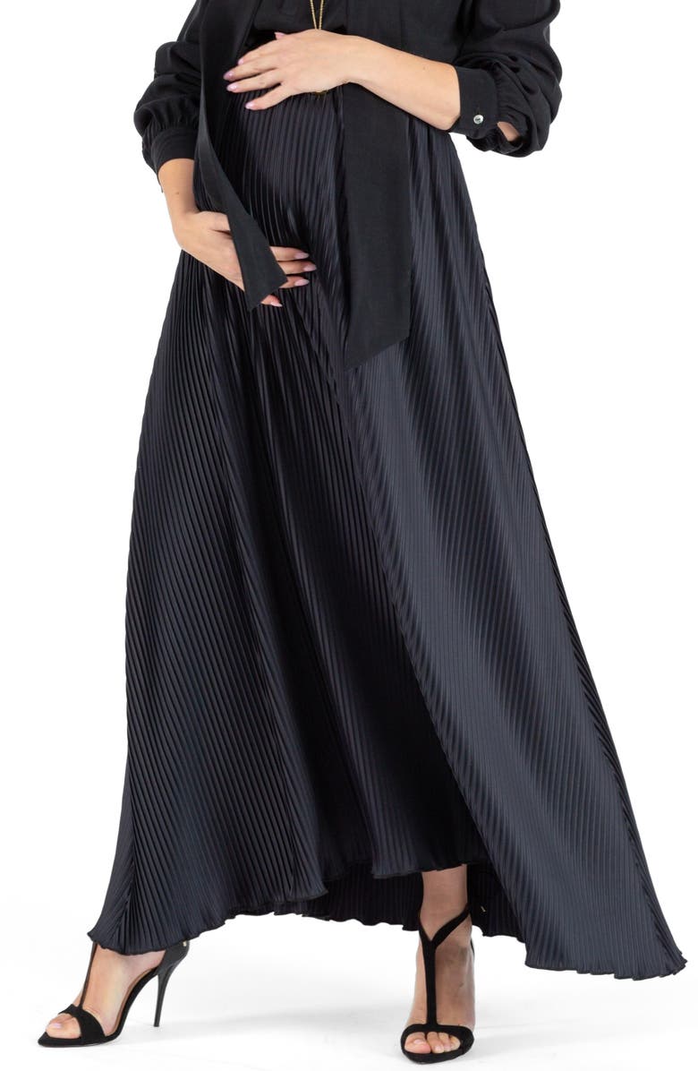 Cache Coeur Plissé Maternity Maxi Skirt, Main, color, BLACK