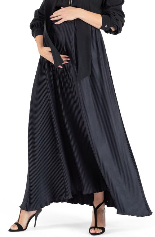 Plissé Maternity Maxi Skirt in Black