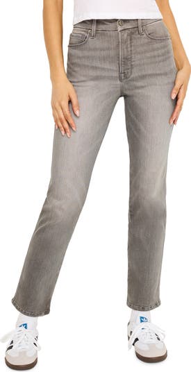 Good Curve Raw Hem High Waist Straight Leg Jeans