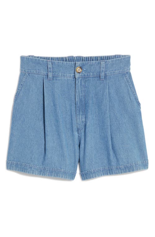 Shop Vineyard Vines Pleated Cotton & Linen Chambray Shorts In Medium Indigo