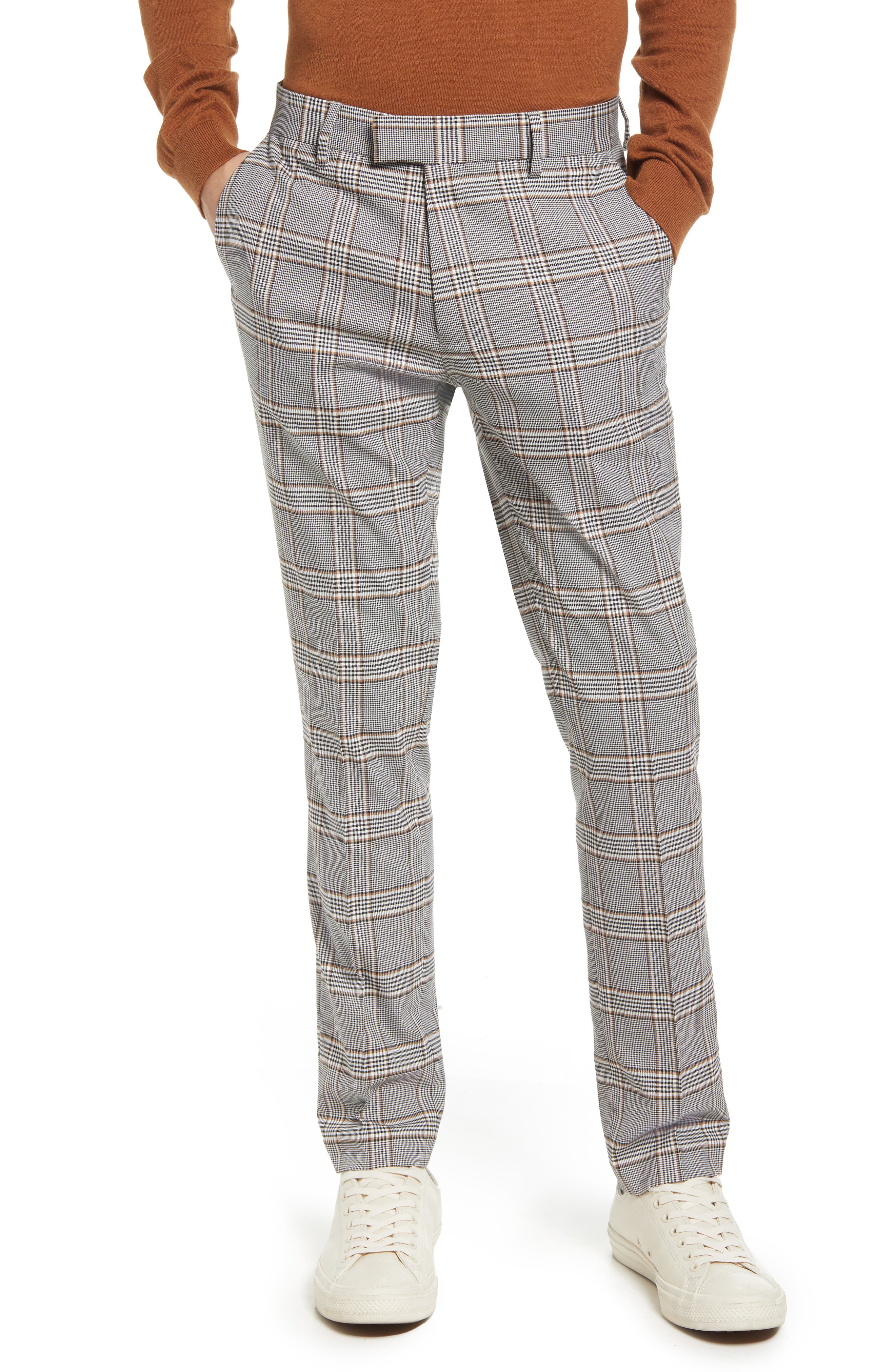 skinny fit men plaid pants