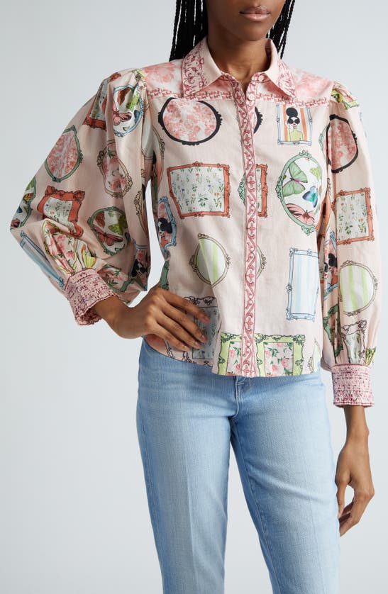 Shop Alice And Olivia Tiffie Stace Face Balloon Sleeve Button-up Shirt In Mirror Mirror Stace