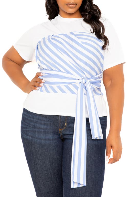 Stripe Tie Front Layered Top in Blue Multi
