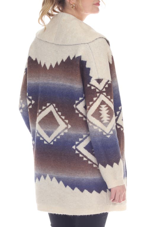 Rain And Rose Western Print Cardigan In Lapis