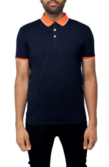 Shop X-ray Xray Pipe Trim Knit Polo In Navy/vermillion