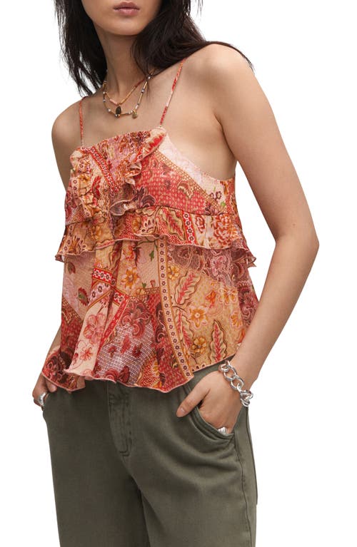 MANGO Print Ruffle Sleeveless Chiffon Top in Russet at Nordstrom, Size X-Small