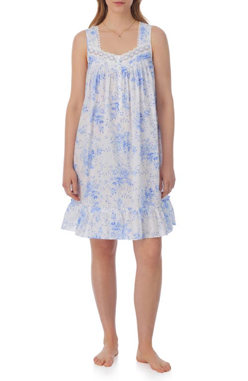 Eileen West Floral Cotton Lawn Chemise in White/Blue Floral 