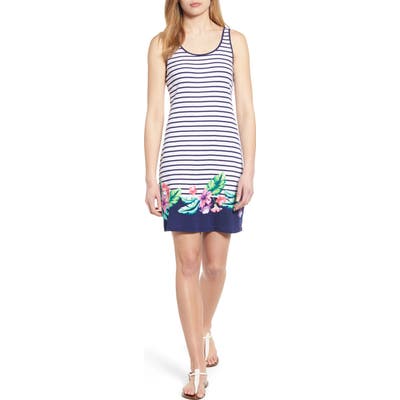 Tommy Bahama Villa Ibisco Stripe Floral Border Cotton Shift Dress, Blue