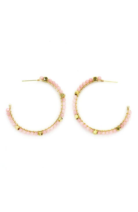 Pink Crystal Beaded Hoop Earrings