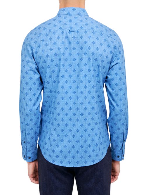 Brooklyn Brigade Denim Geo 4-way Stretch Performance Long Sleeve Shirt In Blue