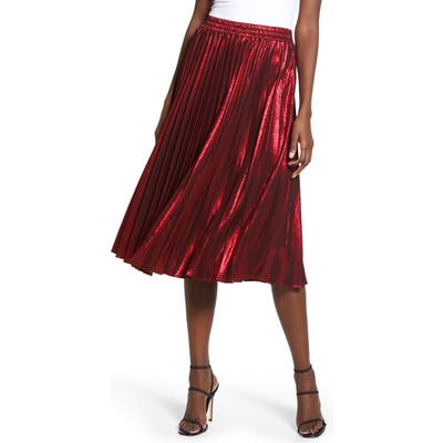 Endless Rose Metallic Pleated Skirt, Red