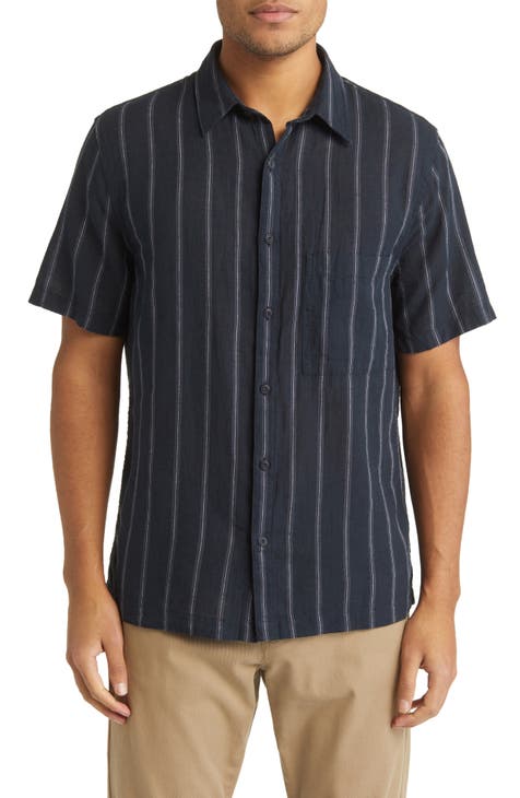 Windsor Stripe Short Sleeve Linen Button-Up Shirt
