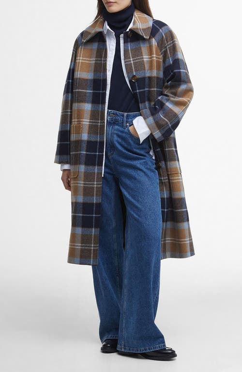 Shop Barbour Kira Tartan Wool Blend Car Coat In Sky Dress Tartan/dark Navy