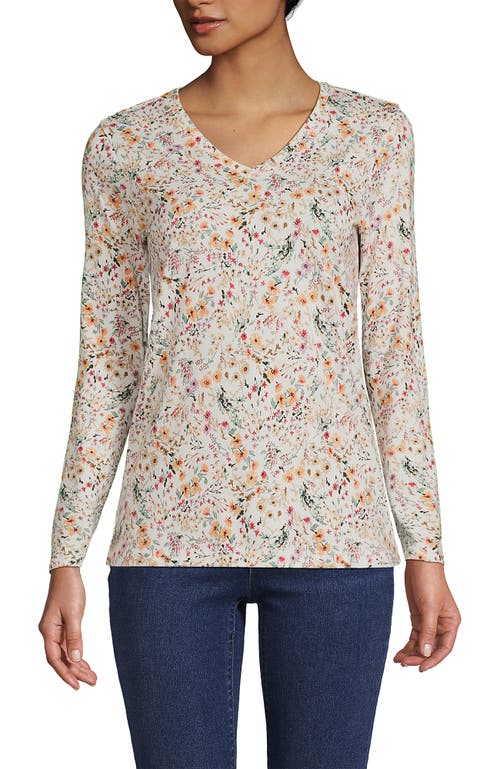 Shop Lands' End Relaxed Supima Cotton Long Sleeve V-neck T-shirt In Ivory Wildflowers