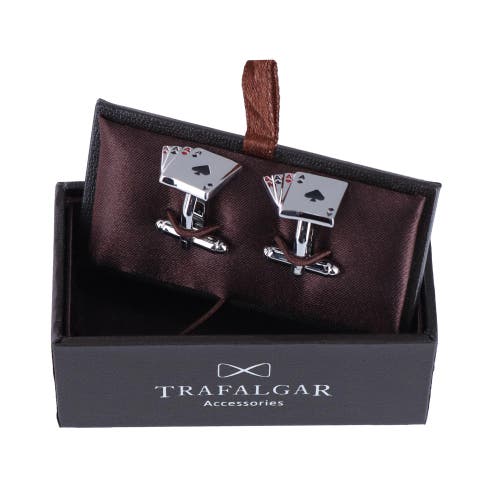 Trafalgar Four Of A Kind Novelty Card Game Cufflinks In Silver