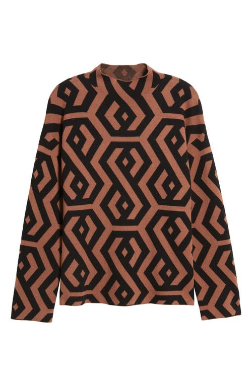 Shop Zoe And Claire Funnel Neck Jacquard Sweater In Brown