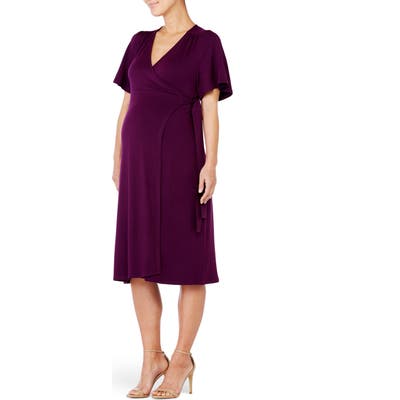 Ingrid & Isabel Flutter Sleeve Knit Wrap Maternity/nursing Dress, Purple
