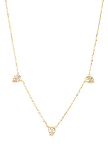 Argento Vivo Sterling Silver Cz Teardrop Station Chain Necklace In Gold