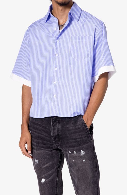 Mnml Layered Stripe Cotton Button-up Shirt In Blue