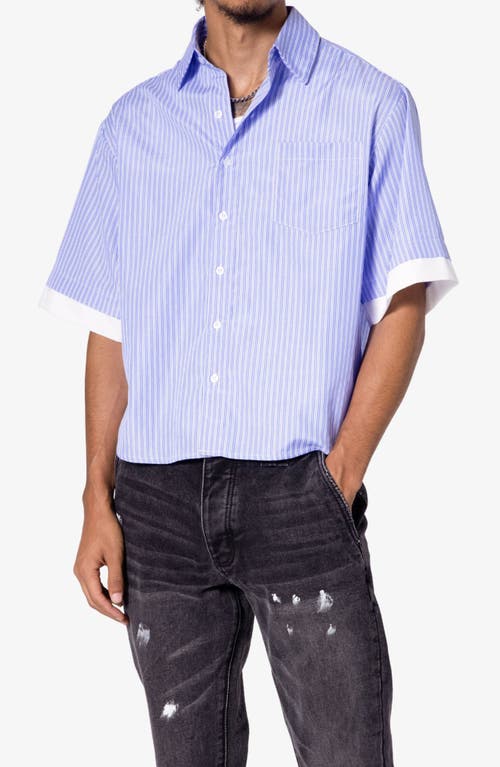 Shop Mnml Layered Stripe Cotton Button-up Shirt In Blue