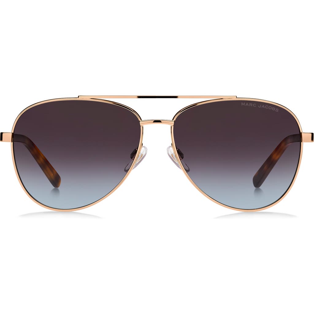 Marc Jacobs 60mm Gradient Aviator Sunglasses In Gold Havana/brown Blue