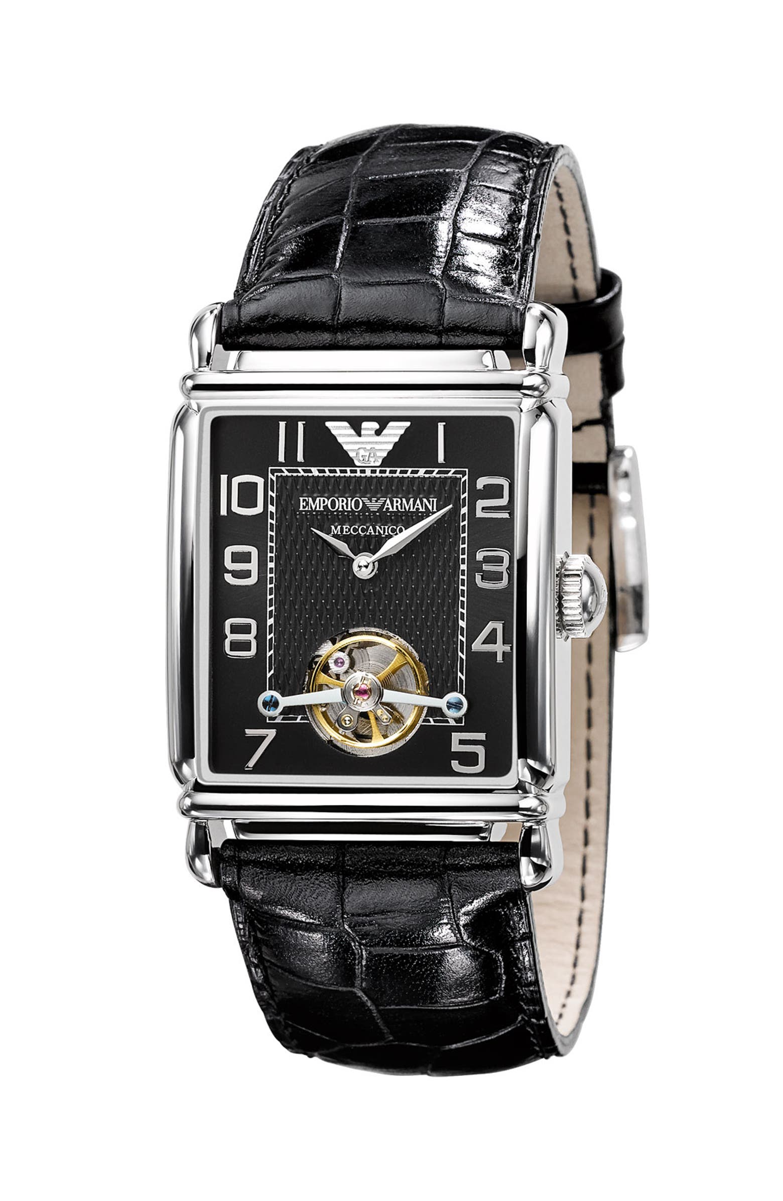 Emporio Armani 'Meccanico' Automatic Rectangular Watch | Nordstrom