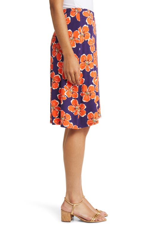 Shop Loveappella Floral Jersey Faux Wrap Skirt In Navy/coral