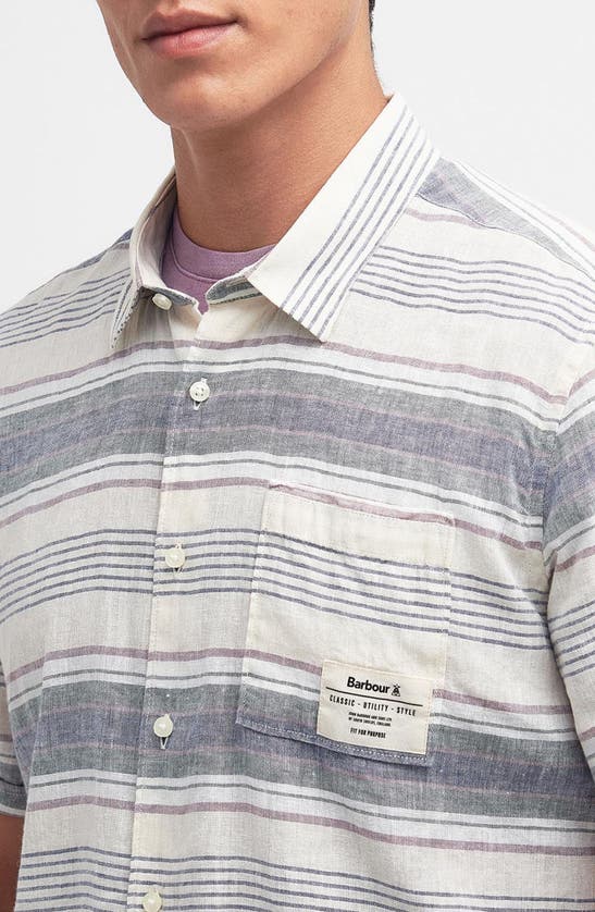 Shop Barbour Crimwell Stripe Short Sleeve Linen & Cotton Button-up Shirt In Whisper White