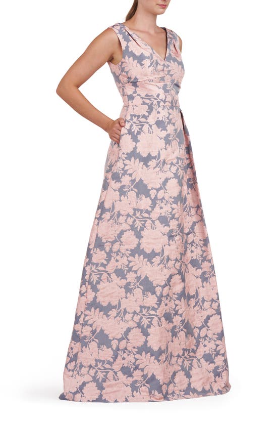 Shop Kay Unger Glenna Pleated Sleeveless Gown In Soft Blush