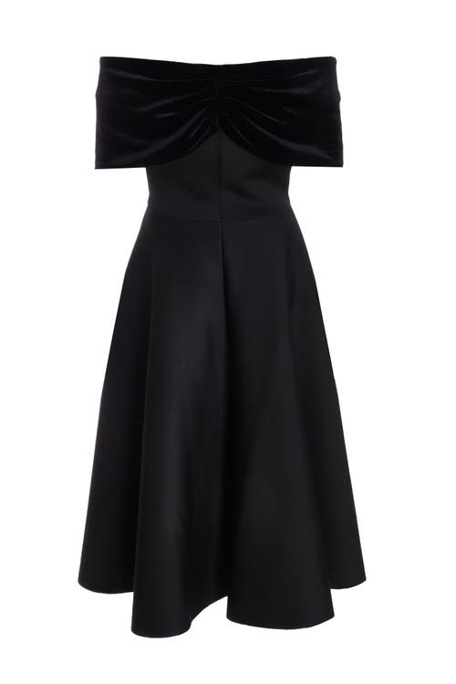 Quiz Velvet And Scuba Foam Bardot Skater Dress In Black