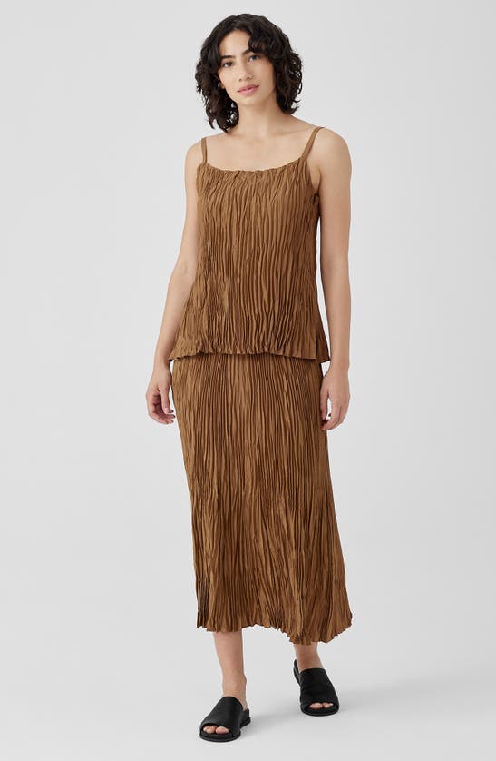 Shop Eileen Fisher Pleated Silk Midi Skirt In Bronze