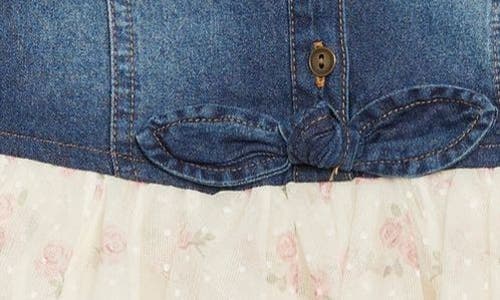 Shop Zunie Kids' Cap Sleeve Denim & Clip Dot Dress In Ivory/multi