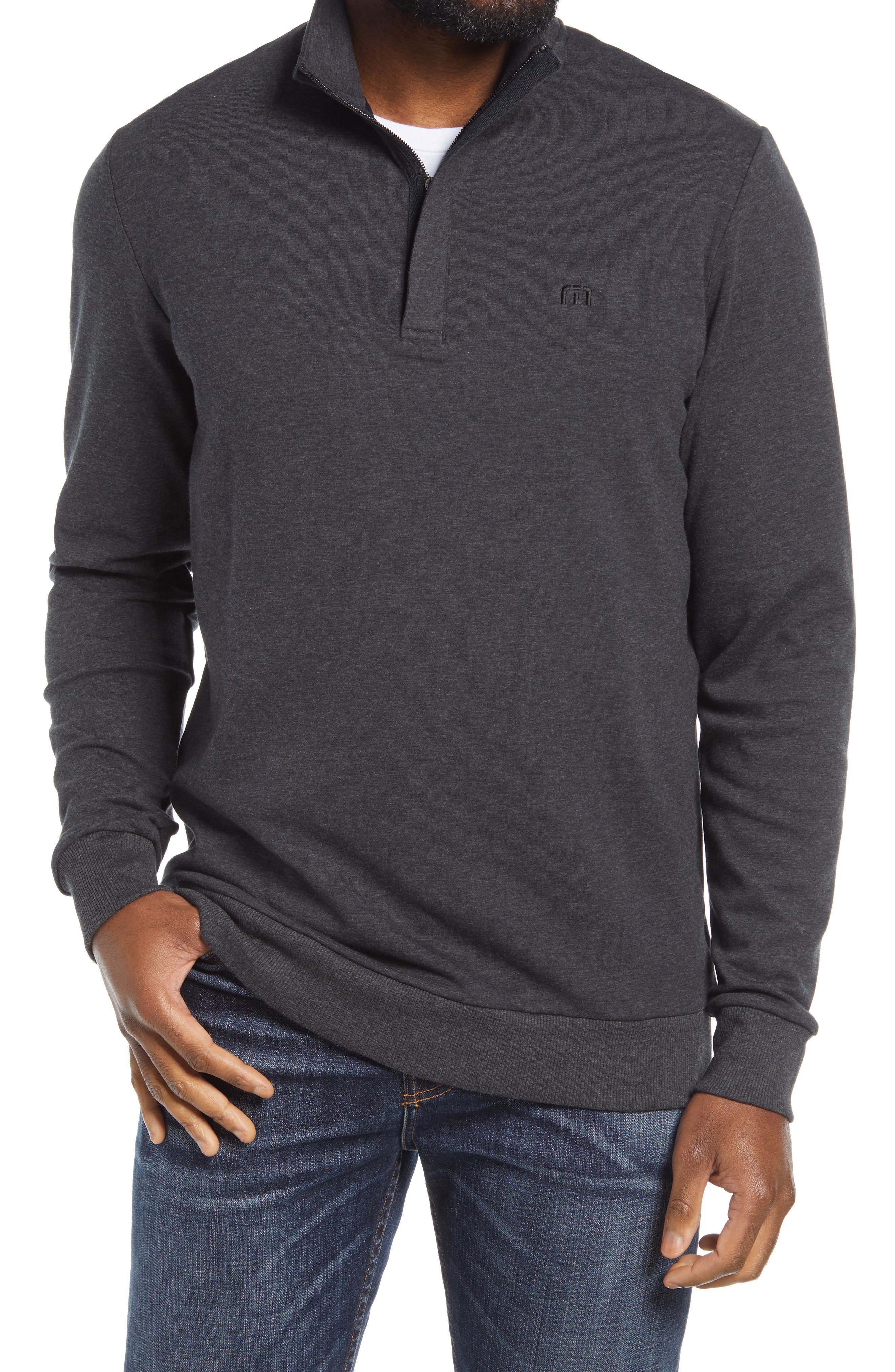 Travis Mathew Cloud 2.0 Quarter Zip Pullover In Heather Dark Grey