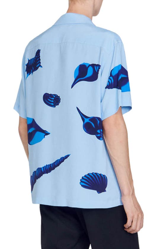 Shop Sandro Shells Print Short Sleeve Button-up Shirt In Blue