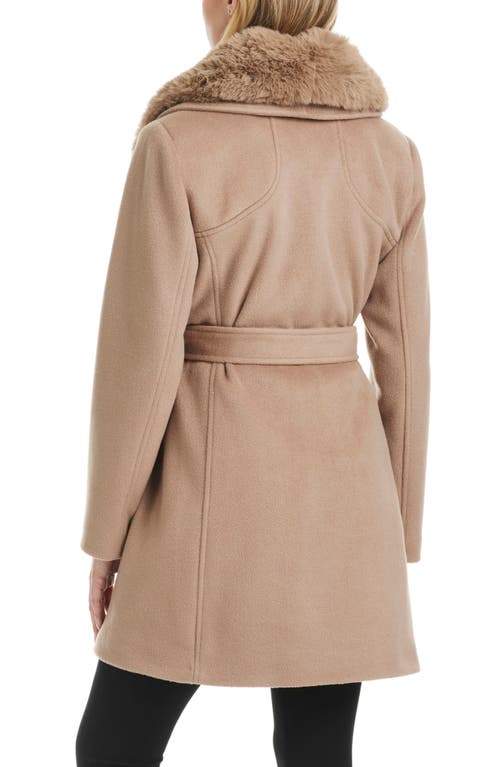 Shop Vince Camuto Wrap Coat With Removable Faux Fur Collar In French Beige