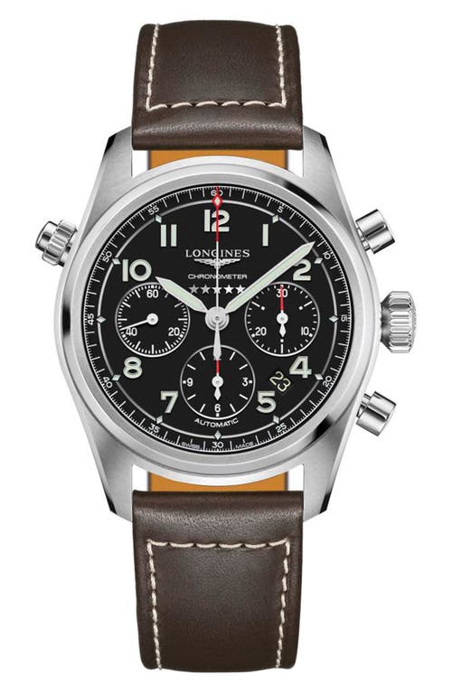 Longines Spirit Automatic Chronograph Leather Strap Watch, 42mm In Brown